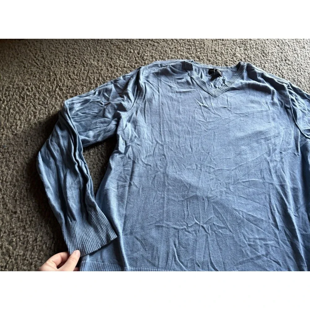 Banana republic Mens V Neck Sweater Blue Cotton Size Large 2X XXL long sleeve